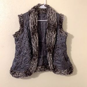 Reversible Dark Metallic Vest with Faux Fur Trim